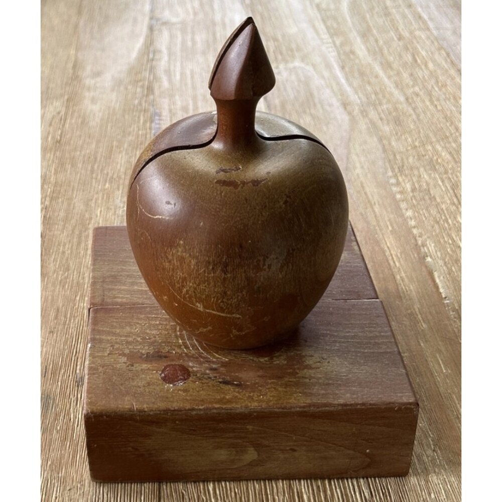 Vintage Wooden Apple Shaped Bookends MCM Decor Farm Rustic Country Distressed